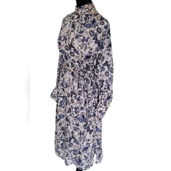 Zara Bohemian Floral Mockneck Belted Side Slits Midi Dress - Picture 5 of 12